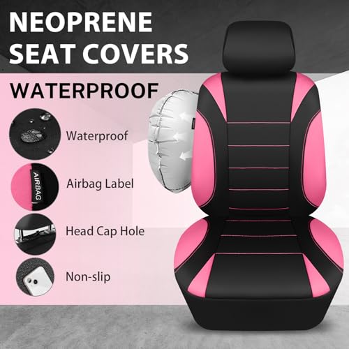 CAR PASS Waterproof Car Seat Covers Front Seats Only with 5mm Composite EVA, Neoprene Car Seat Cover Separate Headrest Cover, Quick Setup Universal Fit for Car SUV Trucks,Airbag Compatible Black Pink - color: Pink Black Front