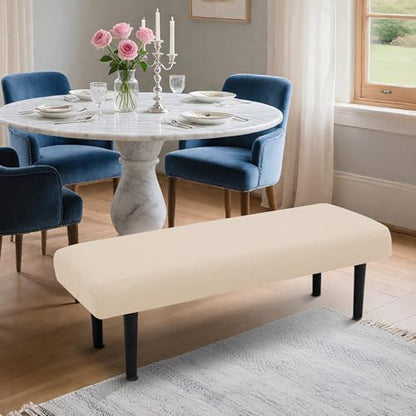 Stretch Bench Seat Cover, Reusable Slipcover for Dining Room & Bedroom, Removable Washable Rectangular Bench Covers, Elastic Fit for Home Furniture(Beige) - color: Beige