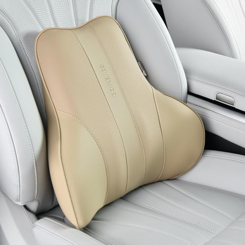 Coverado Lumbar Support Pillow for Car, Ergonomic Memory Foam Back Pillow for Office Chair, New Back Cushion for Pain Relief, PU Leather Car Lumbar Support for Driving Seat - color: Beige, size: Lumbar Pillow