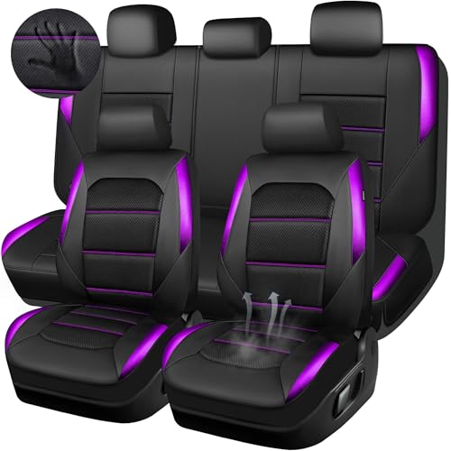 CAR PASS Memory 3D Foam Car Seat Covers Full Set,Breathable Mesh Thick Seat Covers for Car,Purple Metal Film Leather Seat Covers,Universal Automotive Comfort for SUVs Trucks,Black Purple - color: black/purple, size: Full Set