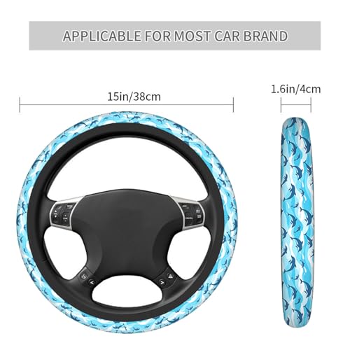 Swono Swimming Dolphin Steering Wheel Cover Cartoon Swimming Dolphin On Sea Wave Blue Background Universal 15 Inch Auto Car Steering Wheel Covers SUV Anti Slip Wheel Wrap Protector for Men Women - color: multi-060