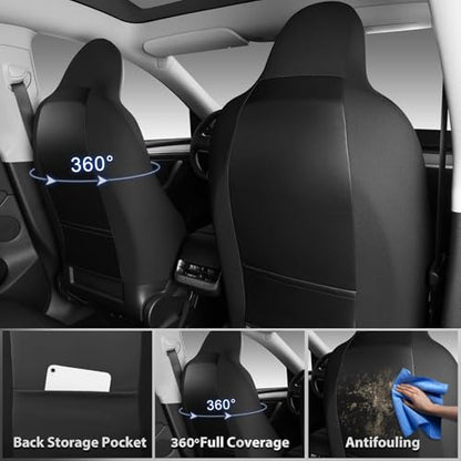 CAR PASS Nappa Leather High Back Front Seat Covers, Tesla Model 3 Model Y Breathable Faux Leather Front Bucket Seat Covers, Anti-Slip Airbag Compatible Universal Fit for Sedan SUV Van Truck, Black - color: Black High Back, size: Two Front