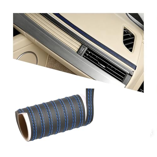 Car Interior Trim Strip, 13.12FT Genuine Leather Flexible Vehicle Door Panel Gap Decorative Molding Line, Aesthetic Auto Dashboard Line Strip, Universal for SUV RV Truck (Black/Blue) - color: Black/Blue