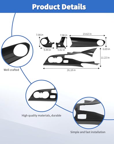4PCS Carbon Fiber Center Console Gear Shift Panel Trim Cover Gear Shift Panel Trim Cover Cup Holder Frame Interior Decoration Kit Accessories fit for Chevrolet Camaro 2016-2022