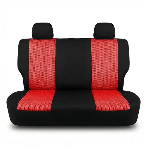 FH Group Automotive Rear Car Seat Covers for SUV, Trucks, Sedan and More - Universal Fit Front High Back & Rear Solid Bench Design Interior Accessories - 3D Mesh Fabric Center Panel - Red - color: Red, size: Rear Set