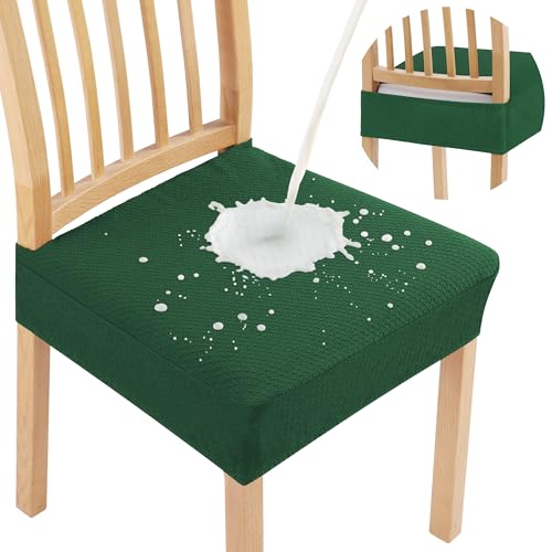 Smiry Waterproof Seat Covers for Dining Room Chairs Set of 2, Stretch Jacquard Removable Washable Chair Seat Slipcovers Protector, No Rear Covers, Emerald Green - color: Emerald Green, size: Set of 2