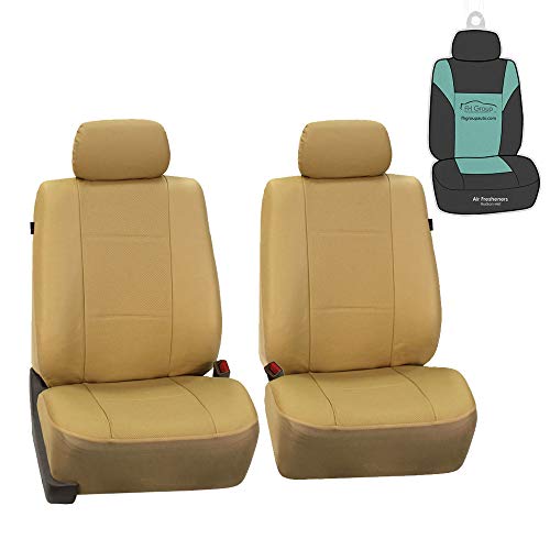 FH Group Car Seat Covers Deluxe Leatherette Automotive Seat Covers Front Seats Only Beige Seat Covers, Airbag Compatible Universal Fit Interior Accessories Cars Trucks SUV Car Accessories Protector - color: Beige, size: Front Set