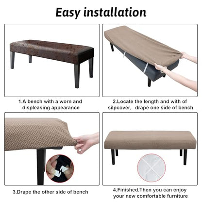 Stretch Bench Covers, Bench Seat Covers, Bench Cushions Covers, Printed Bench Seat Protector, Washable Bench Slipcover, Rectangle Bench Covers for Dining Room, Living Room, Kitchen(Twill camel) - color: Twill Camel