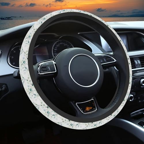 Leaf Steering Wheel Cover, Cute Print Steering Wheel Cover Protector, Ultra Thin Breathable Non-Slip, Car Accessories for Women, for Steering Wheel with a Diameter of 14.5"-15" - color: Eucalyptus Leaves