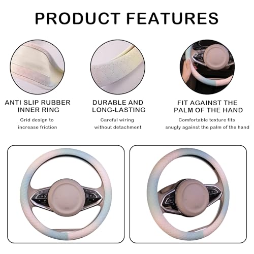 Steering Wheel Cover, with Non-Slip Lining, Cool in Summer Warm in Winter for Men Women, 14.5-15 Inch Non-Slip Breathable Leather Car Steering Wheel Protector - color: Gradient Blue