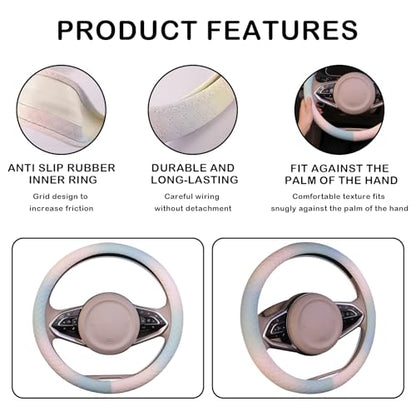 Steering Wheel Cover, with Non-Slip Lining, Cool in Summer Warm in Winter for Men Women, 14.5-15 Inch Non-Slip Breathable Leather Car Steering Wheel Protector - color: Gradient Blue
