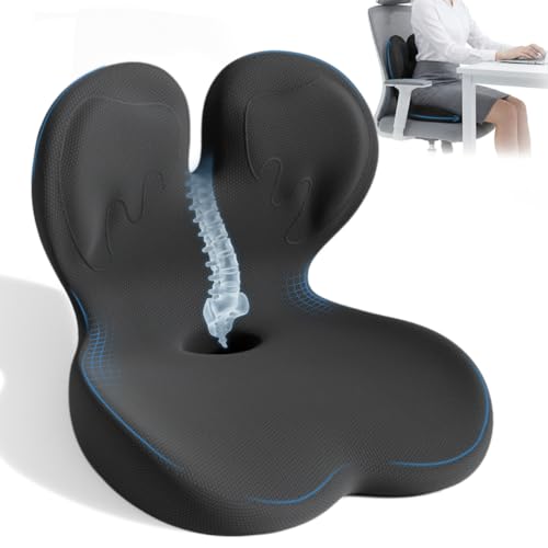 Memory Foam Seat Cushion,Orthopedic Ergonomic Seat Cushions for Tailbone,Sciatica, and Back Pressure Relief,L-Shaped Design & Adjustable Strap,Lumbar Support Pillow for Office,Car,Desk Chair