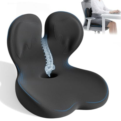 Memory Foam Seat Cushion,Orthopedic Ergonomic Seat Cushions for Tailbone,Sciatica, and Back Pressure Relief,L-Shaped Design & Adjustable Strap,Lumbar Support Pillow for Office,Car,Desk Chair
