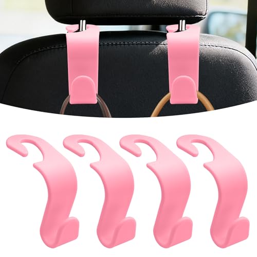 4PCS Car Seat Headrest Hooks, Purse Hook for Car, Auto Back Seat Organizer Storage Hanger Holder, Auto Accessories Multi-Use Portable Headrest Organizer Holder for Purse Handbag Coats (Pink) - color: Pink