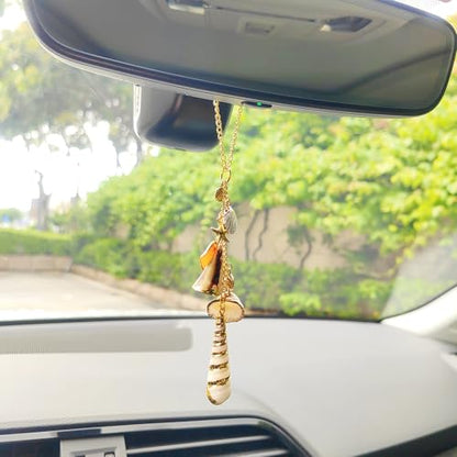 Sea Shell Rear View Mirror Accessories, Cute Seashells Chain Beach Decor Car Accessories for Men/Women, Boho Hanging Charms for Car Travel