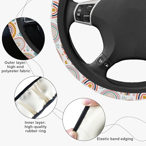 Boho Rainbow Steering Wheel Cover, Cute Print Steering Wheel Cover Protector, Ultra Thin Breathable Non-Slip, Car Accessories for Women, for Steering Wheel with a Diameter of 14.5"-15"