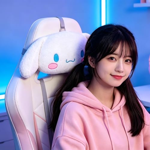 Roffatide Anime White Puppy Car Neck Pillow 2 Pcs Plush Auto Head Neck Rest Cushion for Chairs, Recliners, Driving Seats - color: A 2 Pc Car Neck Pillow