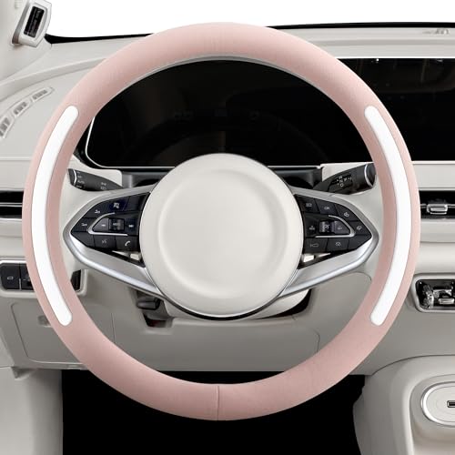 Steering Wheel Cover, Universal 15 inch, Faux Leather Steering Wheel Protector Anti-Slip, Breathable & Heating-Compatible for Cars Trucks SUVs Vans - color: Pink