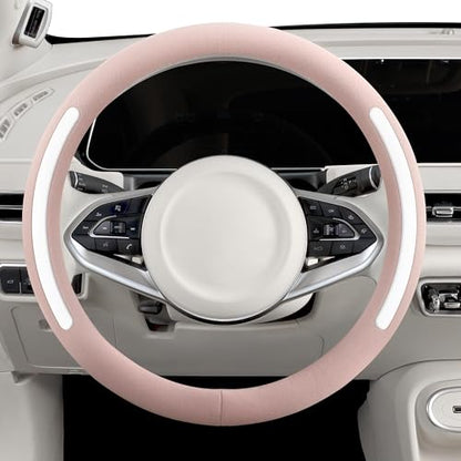 Steering Wheel Cover, Universal 15 inch, Faux Leather Steering Wheel Protector Anti-Slip, Breathable & Heating-Compatible for Cars Trucks SUVs Vans - color: Pink