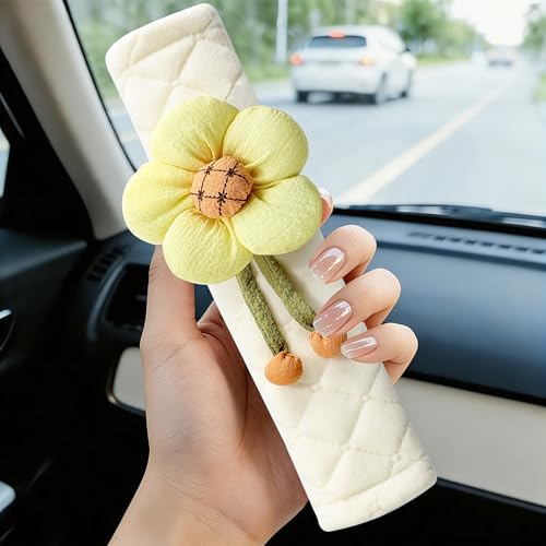 2-Pack Soft Seat Belt Covers Universal Car Shoulder Pad Cushions for Comfortable Driving & Bag Strap Protection Off-White Cream Large Flower - color: Cream Large Flower