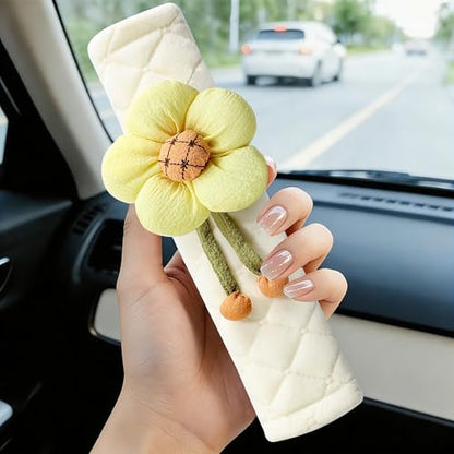 2-Pack Soft Seat Belt Covers Universal Car Shoulder Pad Cushions for Comfortable Driving & Bag Strap Protection Off-White Cream Large Flower - color: Cream Large Flower