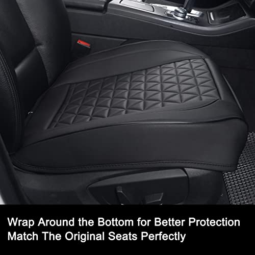Black Panther 1 Pair Front Seat Covers Luxury Faux Leather Bottom Seat Cushions, Anti-Slip and Wrap Around The Bottom, Fit 95% of Vehicles - Black - color: Front Pair Black
