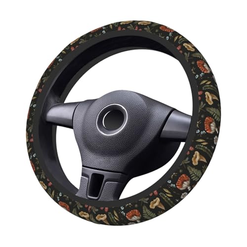 Mushroom Witchcraft Fern Leaf Magic Witch Car Steering Wheel Cover,Non-Slip Elastic Neoprene-Sweat Car Accessories,Universal 15 Inch Fit Auto, Vans Trucks,Suvs, Truck - color: Mushroom