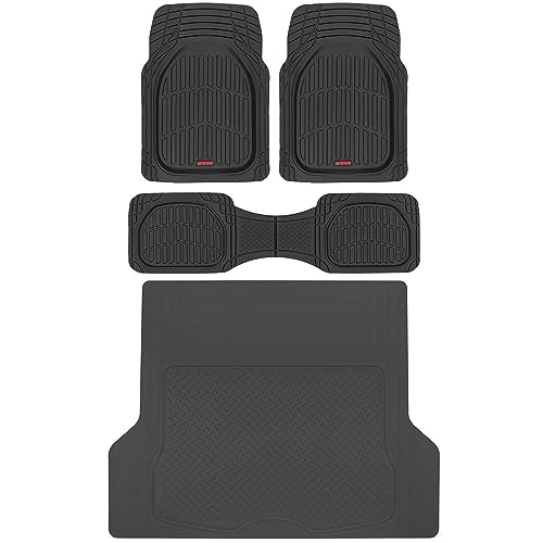 Motor Trend FlexTough™ Deep Dish Contours Rubber Car Floor Mats with Trunk Mat Cargo Liner, Front & Rear Combo Set fits Most Car SUV Van Coupe Sedan, Heavy Duty All Weather Trim to Fit - color: Black, size: X-Large