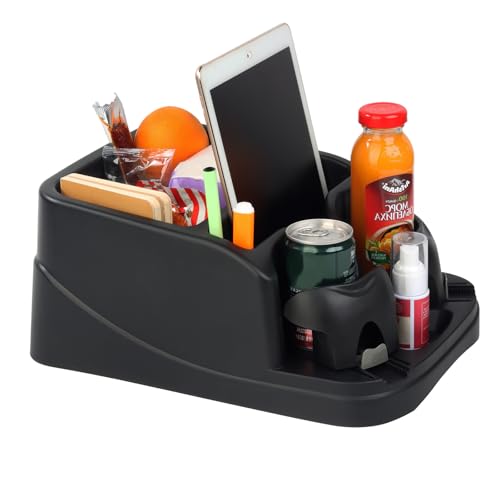 Center Console Organizer,Automotive Consoles Organizers and Storage with 2 Adjustable Cup Holders,Back Bench and Front Seat or Floor Middle Console Universal for Car Truck RV Van SUV (Black) - color: Black