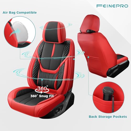 Car Seat Covers Full Set - Universal Seat Covers for Cars SUV Truck – Faux Leather Automotive Seat Covers, Breathable & Waterproof Front and Rear Seat Protectors, Fit for Most Cars-Redblack - color: Red