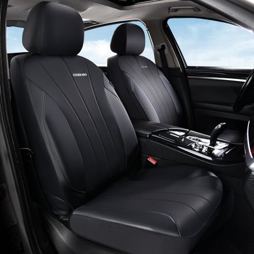 Coverado Car Seat Covers Front Seats, Automotive Seat Covers 2 Pack, Leather Car Seat Covers, Airbag-Compatible, Spill-Proof Design, Black Seat Covers for SUV Sedan Truck