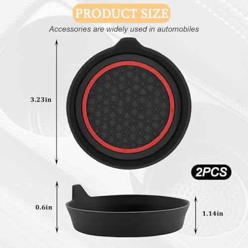 2PCS Car Cup Holder Coaster, Silicone Non-Slip Vehicle Cup Recessed Mats, Waterproof ＆ Sift-Proof Automotive Interior Insulation Drink Insert Pads, Universal Fit (Red/Black) - color: Red/Black