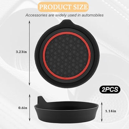 2PCS Car Cup Holder Coaster, Silicone Non-Slip Vehicle Cup Recessed Mats, Waterproof ＆ Sift-Proof Automotive Interior Insulation Drink Insert Pads, Universal Fit (Red/Black) - color: Red/Black
