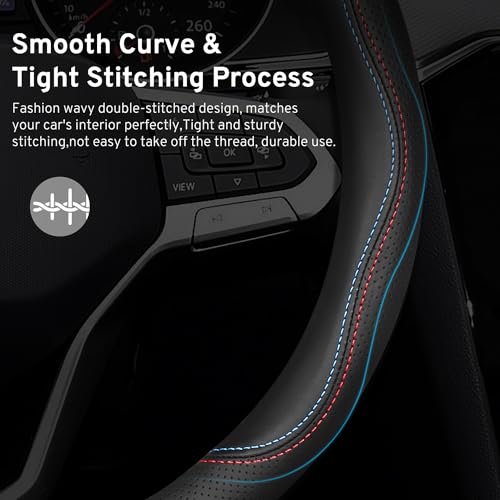 Car Steering Wheel Cover for BMW X3 X5 X7 3 5 Series 328i 528i 535i 530i 540i 320i 330i 325i X1 X2 X4 X6 1 2 4 6 7 8 Series e90 e60 f30 Accessories, 2026 Leather Black (Red Blue)