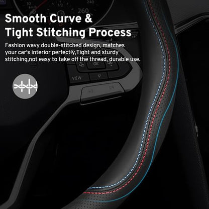 Car Steering Wheel Cover for BMW X3 X5 X7 3 5 Series 328i 528i 535i 530i 540i 320i 330i 325i X1 X2 X4 X6 1 2 4 6 7 8 Series e90 e60 f30 Accessories, 2026 Leather Black (Red Blue)