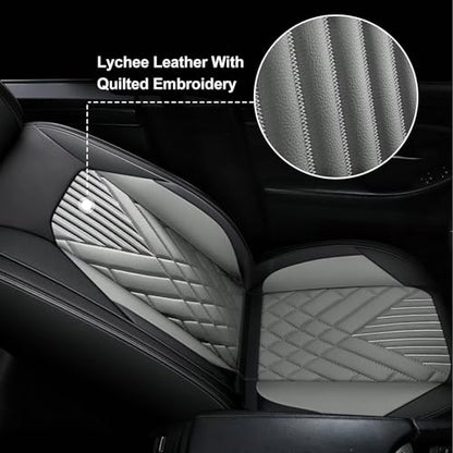 2PCS Car Seat Covers Front Seat Fit for Hyundai Genesis 2009-2014 Automotive Seat Cover Protector Waterproof Faux Leather Seat Covers Cushion with Airbag Compatible(Black&Grey)