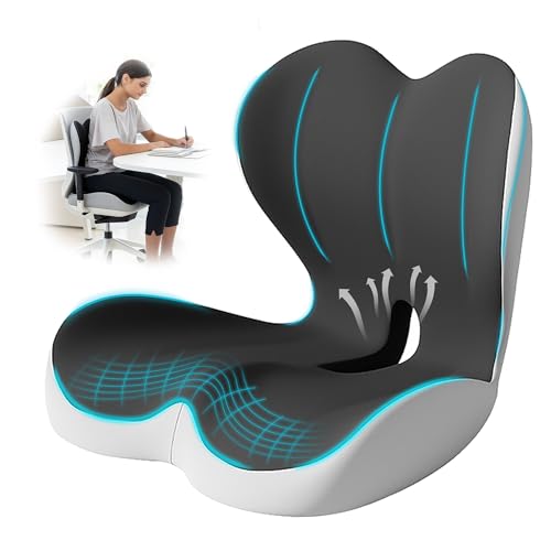 Seat Cushion for Office Chair and Car, Lumbar Support Pillow for Office Chair, Memory Foam Ergonomic Seat Cushion for Long Sitting, Back & Tailbone Pain, Sciatica - Dark Gray & Light Gray