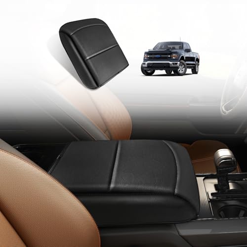 Center Console Armrest Cover Fit for Ford F150 2021-2025 2026 Accessories, Comfort Armrest Pad Console Lid Cushion Vegan Leather 1-Inch Extra Thick(Bucket Seat ONLY) - size: 2) 21-25 |F150| Bucket Seat, +Thick