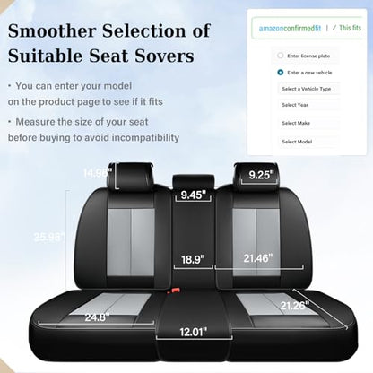 Coverado Rear Bench Car Seat Covers, Car Rear Seat Covers, Nappa Leather Back Seat Cover, Automotive Seat Covers Seat Cushion Cover Universal Fit for Most Cars Sedan SUV Pickup Truck, Black&Gray - color: Black&Gray