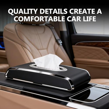 Faux Leather Car Tissue Holder for Interior, Multi-Function Tissue Box, Armrest & Back Seat Tissue Organizer, Sleek Kleenex Holder (Black Flat) - color: Black Flat