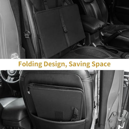 Front Seat Organizer with Steering Wheel Tray – Universal Car Storage Caddy for Drinks, Snacks, Gadgets, and Tablets, Adjustable, Multi-Pocket Travel and Office Accessory fits Car, Truck, Vans