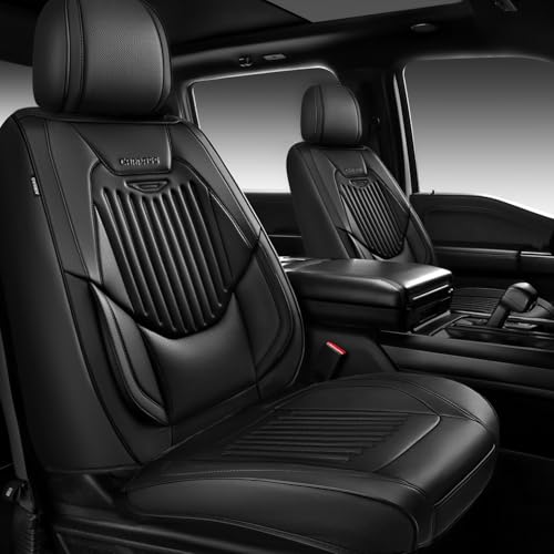 CAR PASS Luxury Nappa Leather Car Seat Covers Two Front, Lumbar Support Seat Covers for Car 2 Seats, Waterproof Car Seat Protector, Automotive Seat Cover Universal Fit for Most Sedans SUV Trucks Black - color: All Black