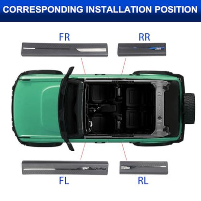 Door Sill Guards Protectors 4Pcs Set Compatible with 2024 2023 2022 2021 Ford Bronco 4 Door, Anti Scratch Door Sill Edge Entry Cover Exterior Accessories with 1966 Pattern