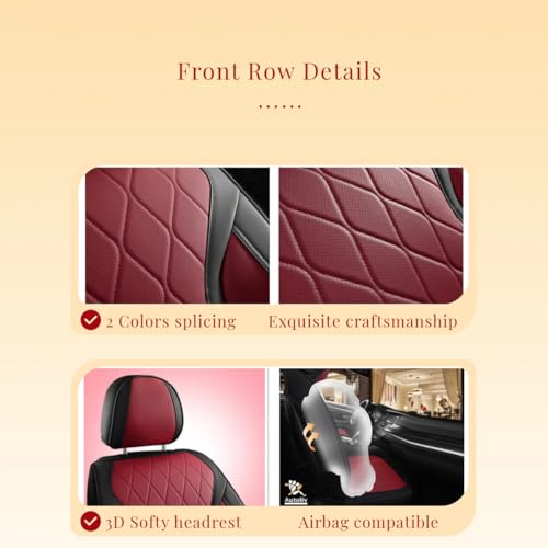 Red Rain Wine Red and Black Leather Car Seat Cover Breathable Universal Front and Rear Car Seat Cover (CC-Wine red+Black) - color: CC-Wine red+Black