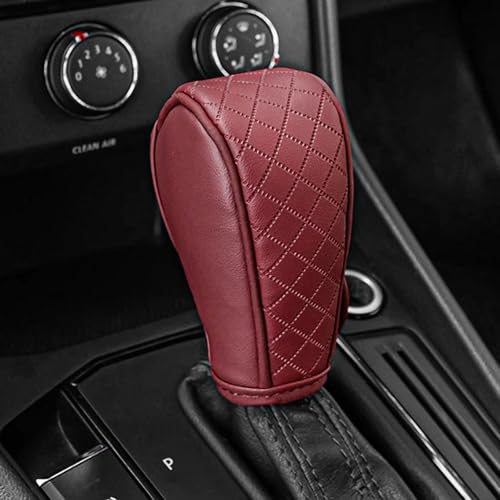 Leather Car Gear Shift Knob Cover, Upgraded Anti-Slip Design Stick Shift Knob Cover, Universal Durable Car Decorative Accessories Shifter Stick Protector Suitable for Cars,Trucks,SUVs (Wine red) - color: Wine red