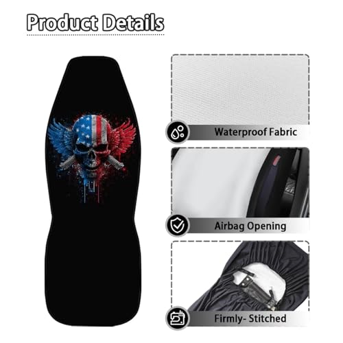 Skull American Flag Printed Car Seat Cover Front Seats Only, Waterproof Car Front Seat Covers Compatible with Airbag, All Weather Protector, Universal Fits Auto Interior Accessories - color: Black and Red - Skull American Flag
