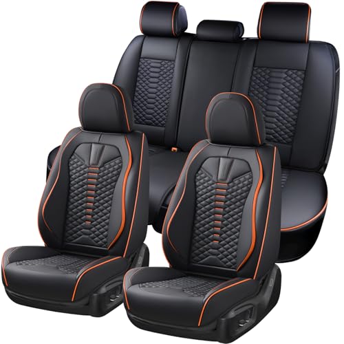Coverado Leather Seat Covers, Car Seat Covers Full Set, Nappa Leather Seat Covers for Cars, Car Seat Protectors Waterproof, 5 Seats Black&Orange Automotive Seat Covers Fit for Most Cars Trucks - color: Black&Orange, size: Full Set