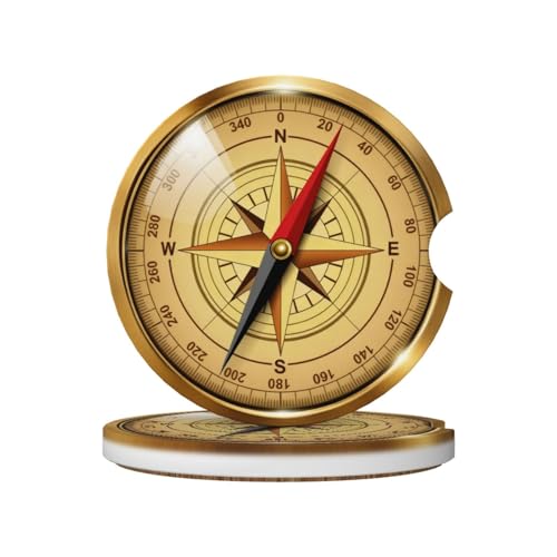 Golden Compass 2 Pack Car Cup Holder Coasters Absorbent Ceramic Drink Coasters 2.56" Universal Anti Slip Cup Mat with Non-Scratch Cork Base Finger Notch Auto Accessories Interior for Women Men - color: Brown