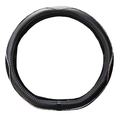 Mayco Bell Flat Bottom Steering Wheel Cover Anti-Slip,Safety,Soft,Breathable,Durable,Full Surround,Comfortable Grip Microfiber Leather (D Shape, Black White)