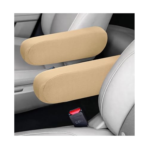2 PCS Car Front Seat Armrest Covers, Soft Elastic Fabric Vehicle Seat Arm Rest Cushion, Comfortable Seats Armrest Protector Replacement for Most Cars, Car Accessories (Beige) - color: Beige